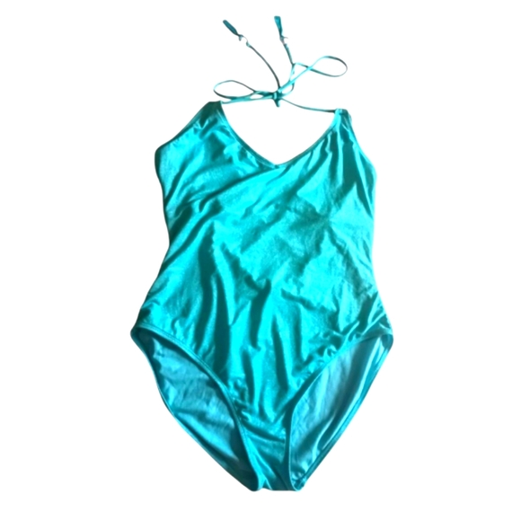 No Boundaries Turquoise Blue Lurex Knit One Piece Swimsuit - Picture 2 of 9